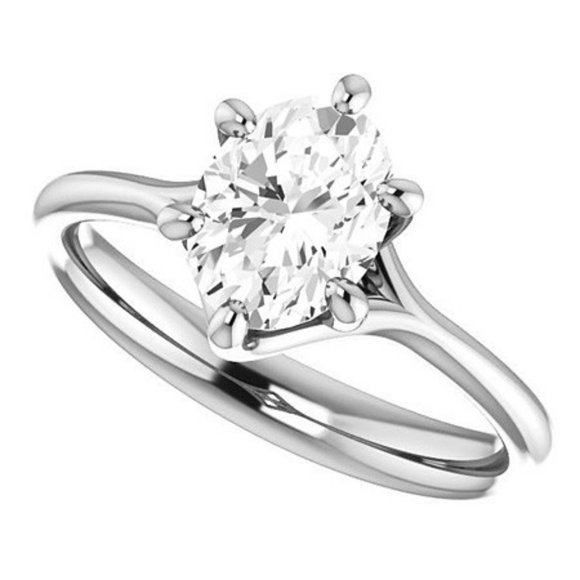 2.0Ct-9x7mm 6 Prong Trellis Oval Solitaire Moissanite Engagement Ring - Picture 5 of 6